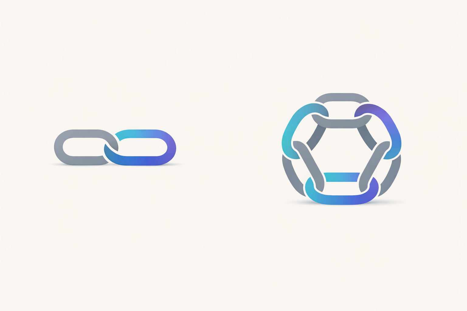A four-stage chain that stops after two stages beside the same chain closing into a repeating loop