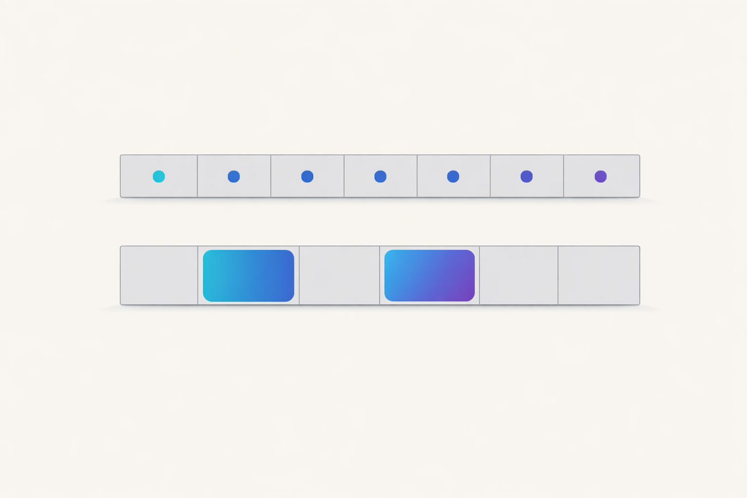 Two seven-day strips compared, one marked every day, the other marked heavily on two days only