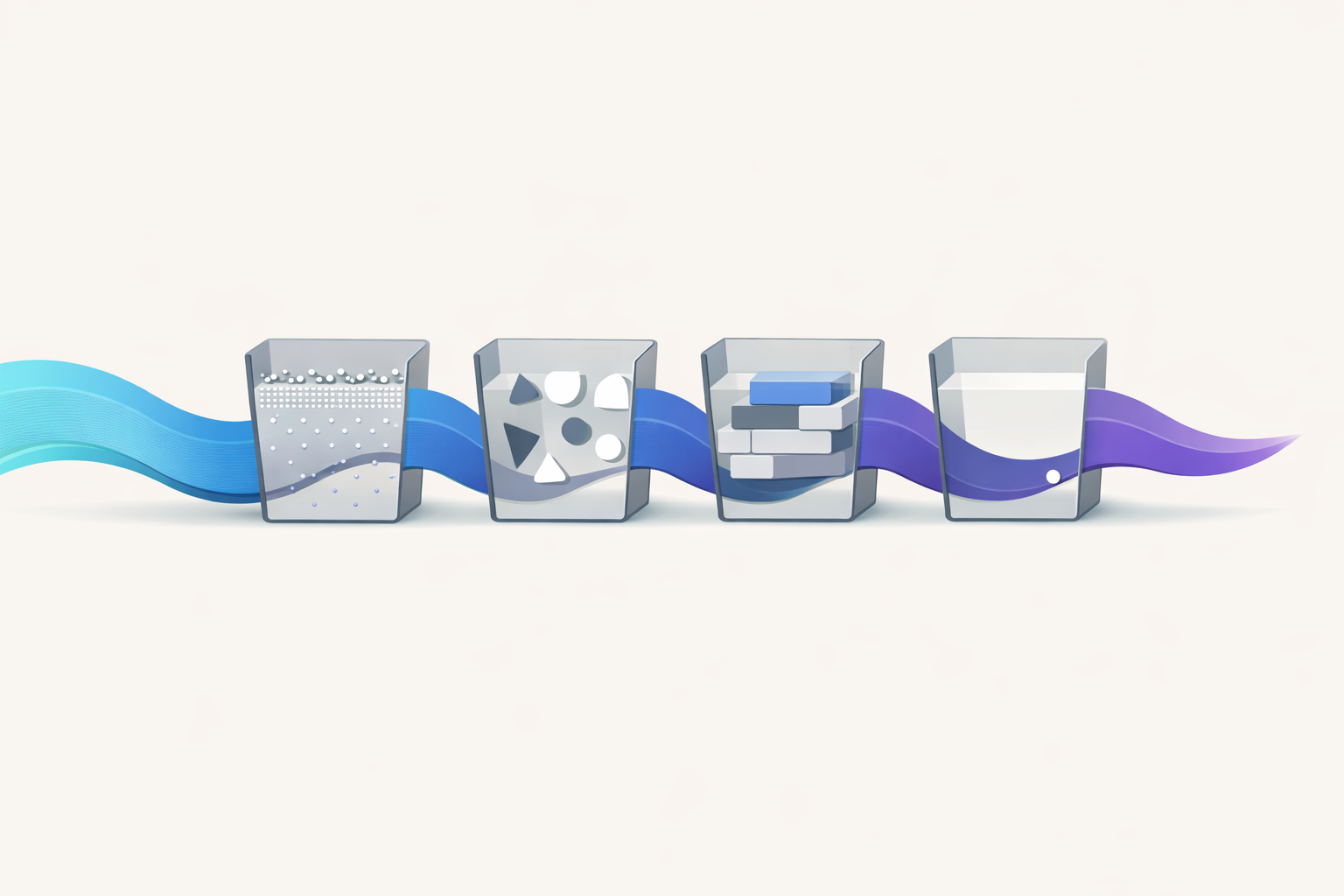 One stream of speech passing through four filters, each catching a different part of it.